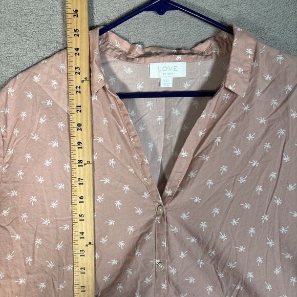 Love By Gap 2 Piece Pajama Set Women Size XXL Blush Pink Palm Tree AOP Tropical - Picture 8 of 16